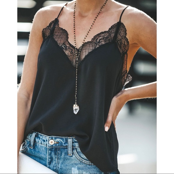DELICATE BALANCE LACE CAMI TANK BLACK - Picture 4 of 7